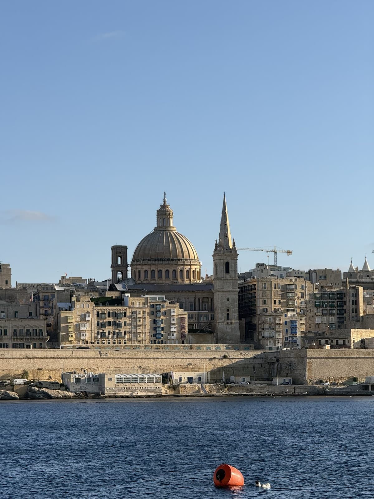The Valletta skyline with the Carmelite church dome seen from across the harbour